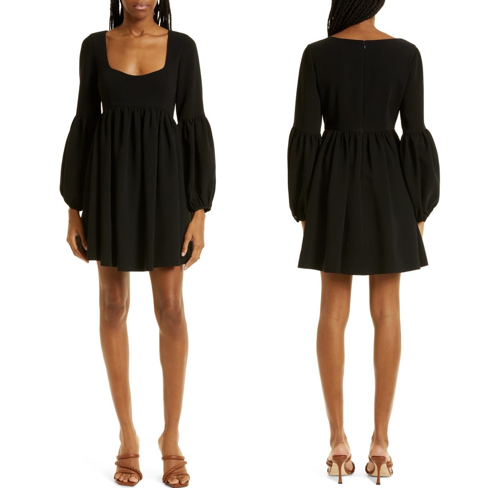 cinq á sept‎ Dorina Puff Sleeve Crepe Mini Dress with Pockets Black NWOT Size 4